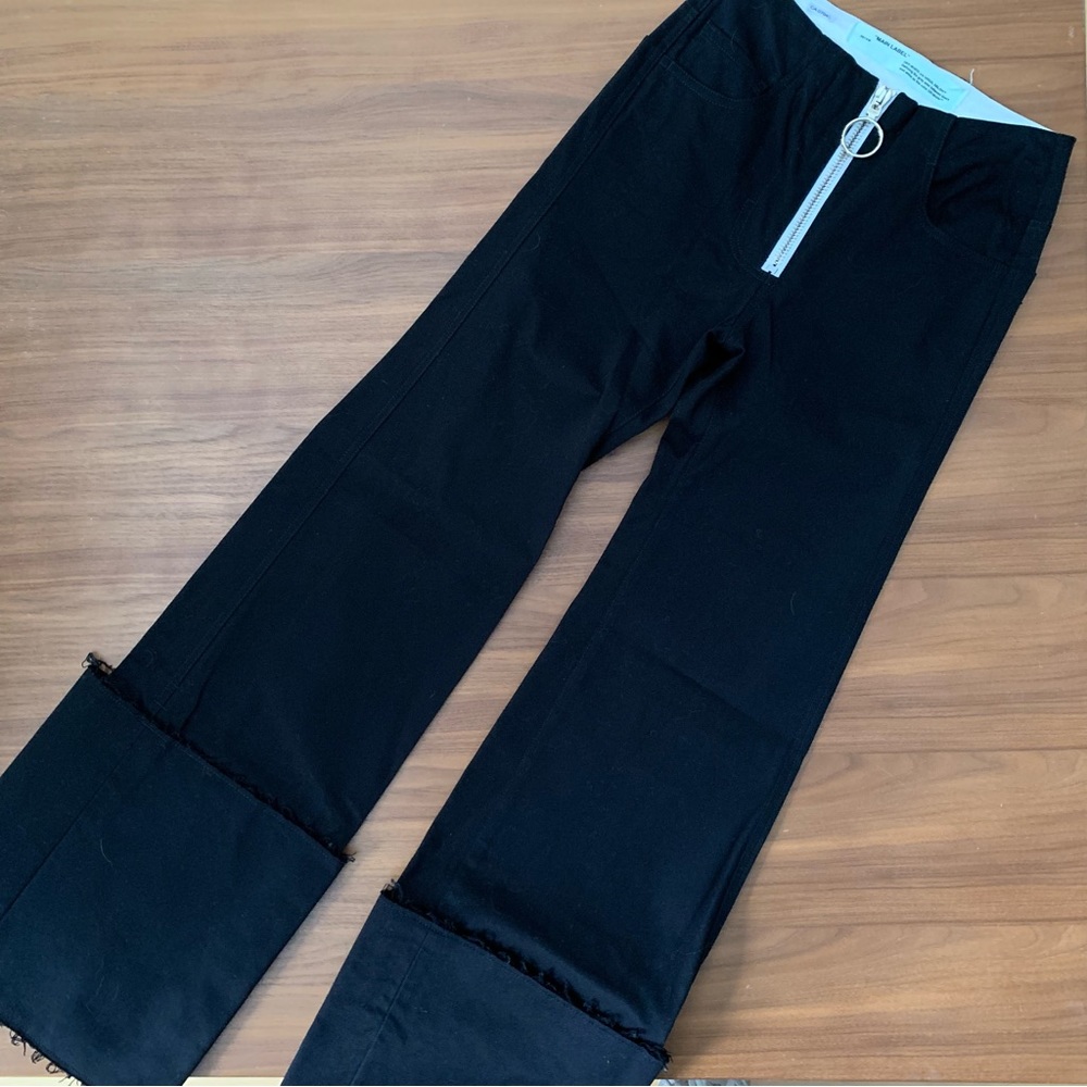 OFF WHITE c/o Virgil Abloh Black Cotton Wide Cuff Pants with Gold Zipper SZ XXS